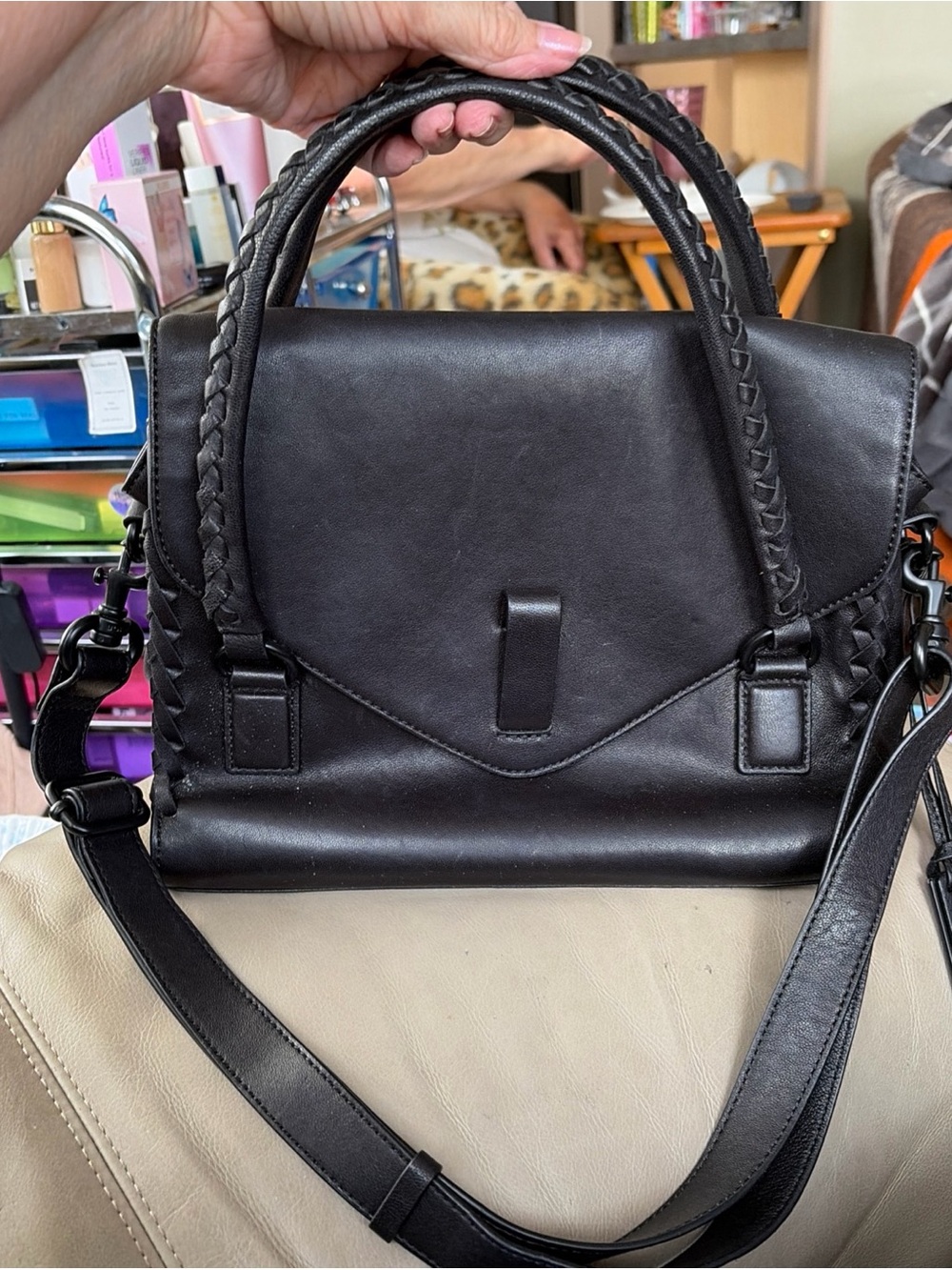 Joy Gryson Nyla Black Genuine Leather Satchel Shoulder Bag.  New!  11”x9”